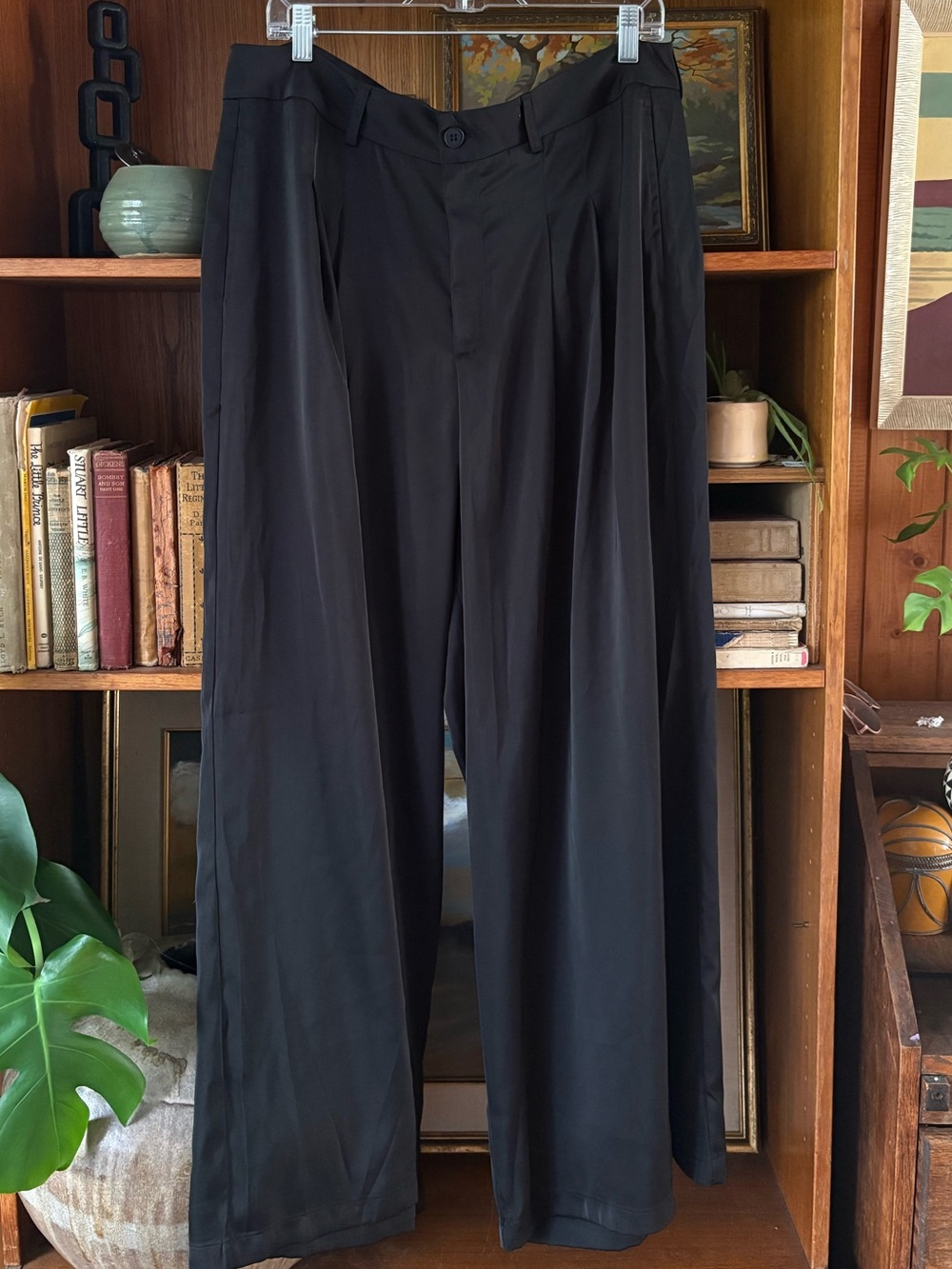 Super Wide Leg Black Satin Finish High Waist Trouser Cider 1XL NWT
